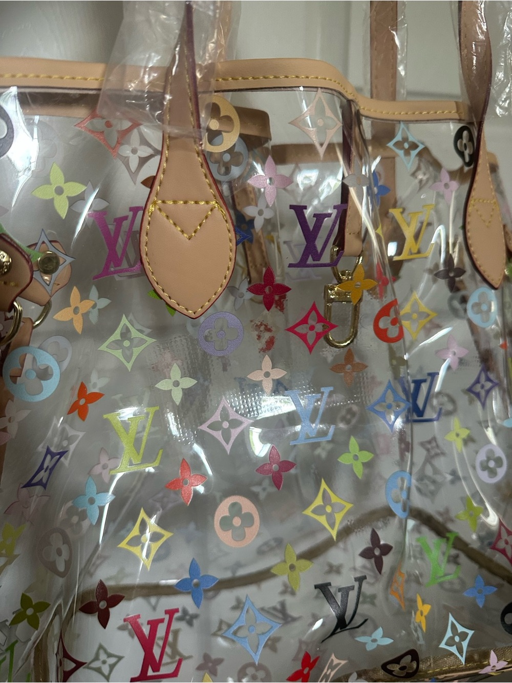 PVC TOTE WITH COLORFUL MONOGRAM PRINT - Picture 3 of 5